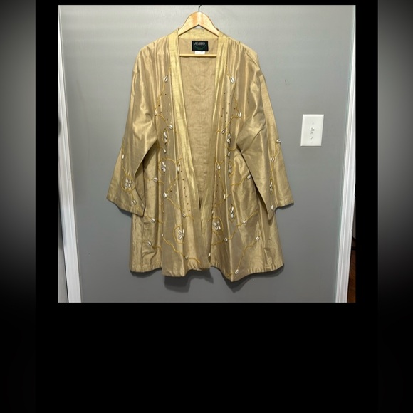 AS*HRO Silk Blend, Seashell & Gold Thread Embroidered Dress & Matching Jacket, L - Picture 2 of 15
